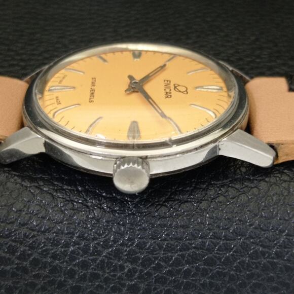 Vintage 1990 Enicar Automatic Mens Silver Watch & Orange accents - Picture 5 of 9